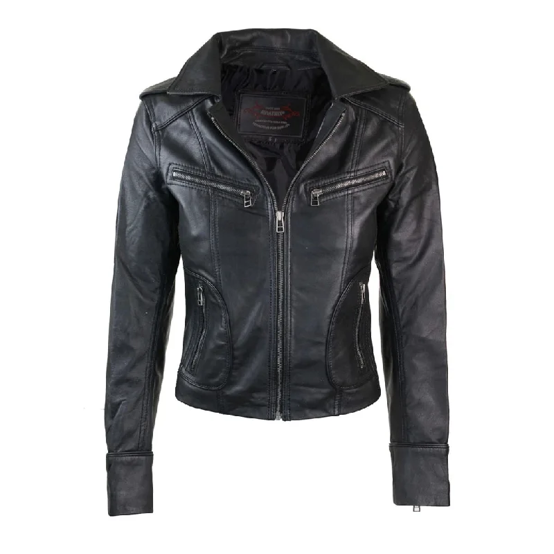 Women's Leather Biker Motorbike Short Jacket