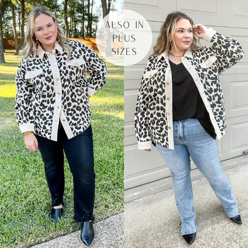 Quick To Cuddle Leopard Print Corduroy Jacket in Beige