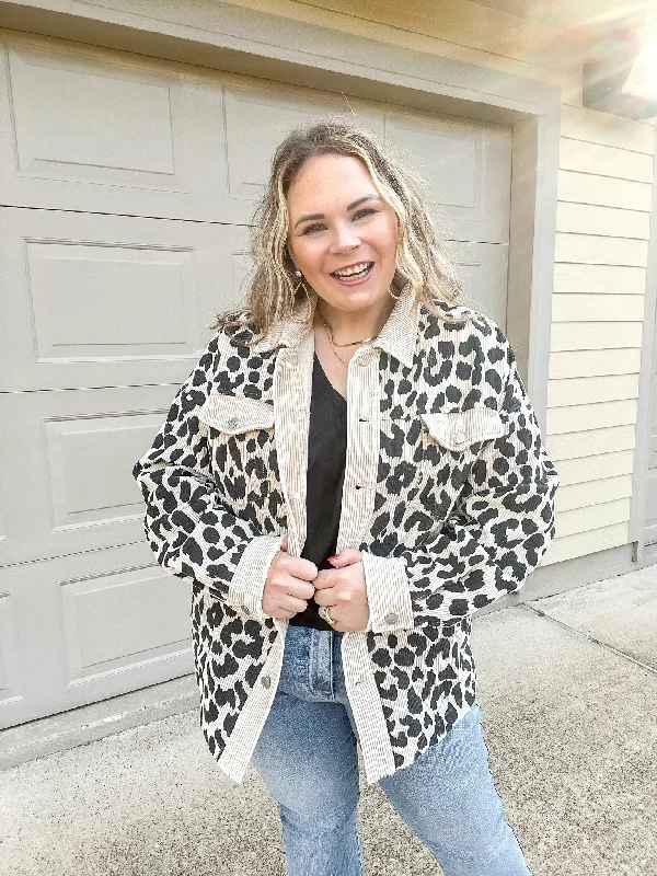 Quick To Cuddle Leopard Print Corduroy Jacket in Beige