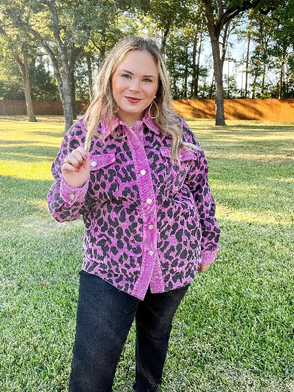 Quick To Cuddle Leopard Print Corduroy Jacket in Purple