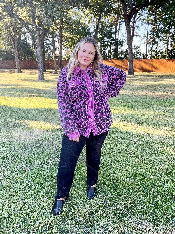 Quick To Cuddle Leopard Print Corduroy Jacket in Purple