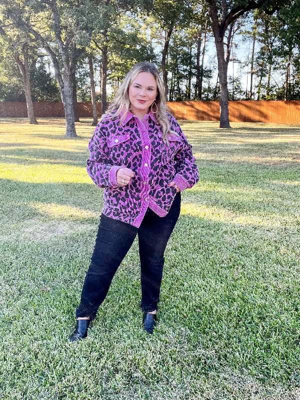 Quick To Cuddle Leopard Print Corduroy Jacket in Purple