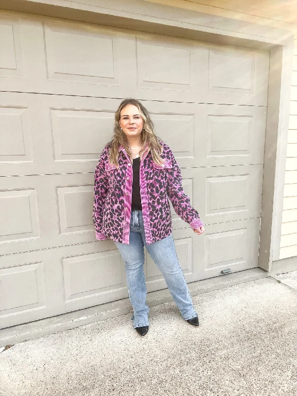 Quick To Cuddle Leopard Print Corduroy Jacket in Purple