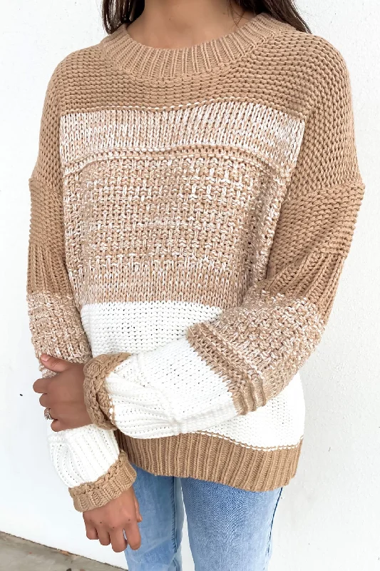 Nicole Knit Beige White Stripe