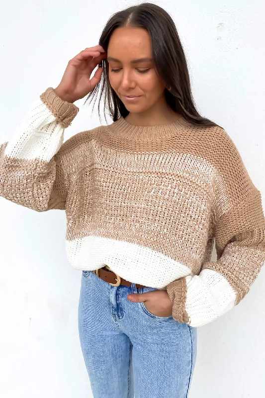 Nicole Knit Beige White Stripe