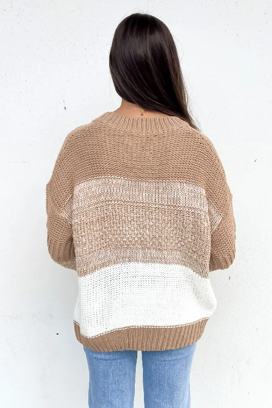 Nicole Knit Beige White Stripe