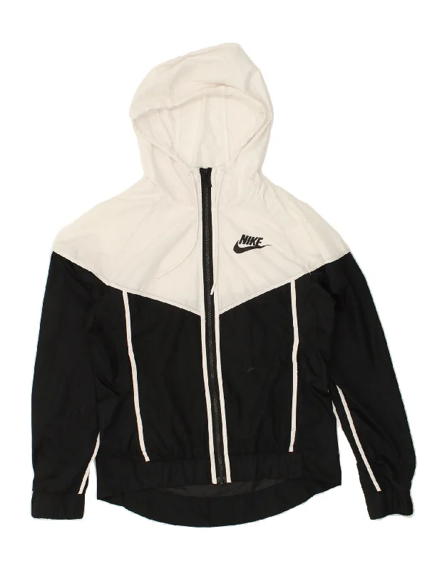 NIKE Womens Loose Fit Hooded Rain Jacket UK 6 XS Black Colourblock