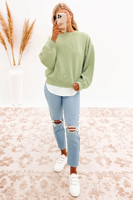 Rusty Script Oversize Crew Neck Fleece Pastel Jade