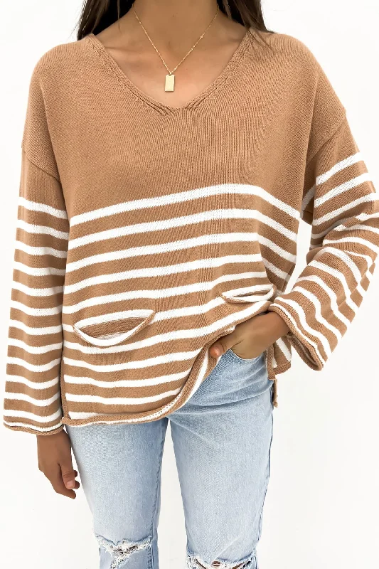 Sarah Knit Camel Stripe