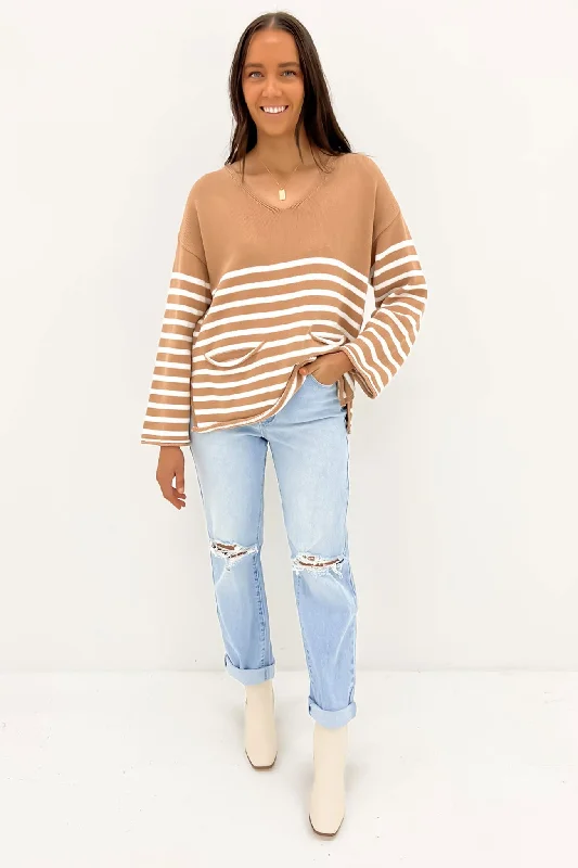 Sarah Knit Camel Stripe