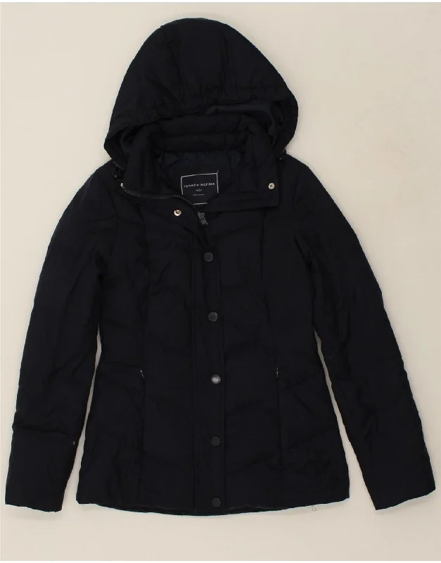 TOMMY HILFIGER Womens Hooded Padded Jacket UK 4 XS Navy Blue Polyester