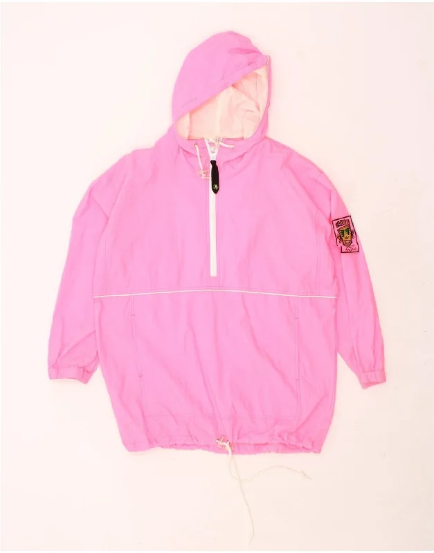 VINTAGE Womens Pullover Hooded Rain Jacket UK 10 Small Pink Nylon