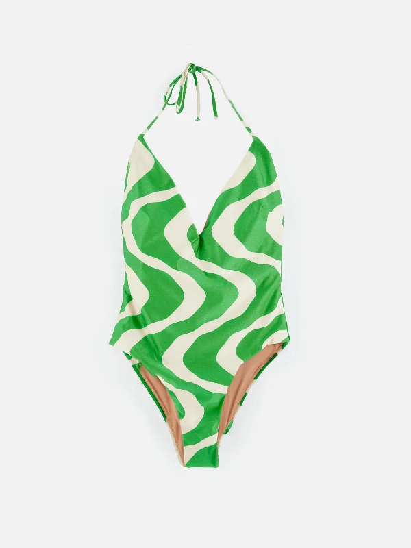 OAS | GREEN RIPPLING LIDO ONE-PIECE SWIMSUIT