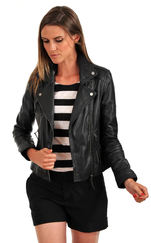 Women’s Classic Black Leather Motorcycle Jacket WJ029