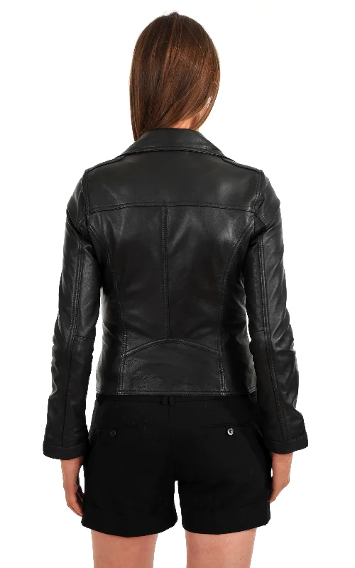 Women’s Classic Black Leather Motorcycle Jacket WJ029