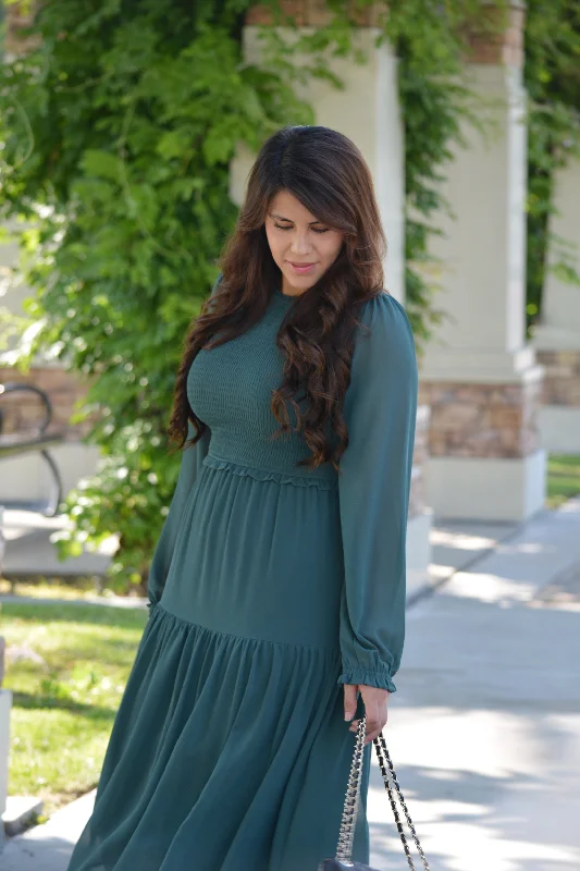 Ada Hunter Green Smocked Dress