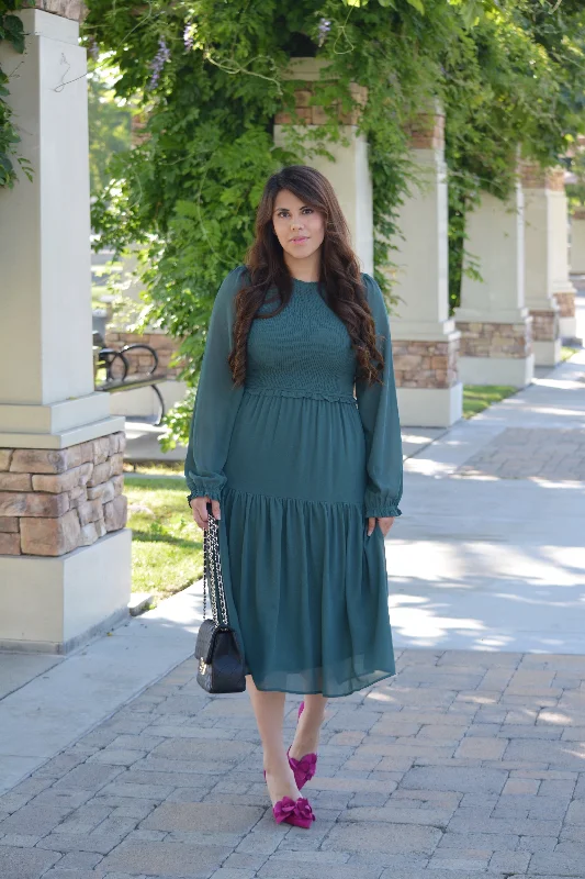 Ada Hunter Green Smocked Dress