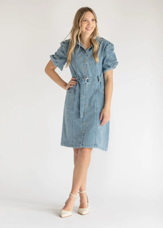 Button Up Patch Pocket Denim Midi Dress - FINAL SALE