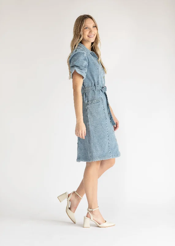 Button Up Patch Pocket Denim Midi Dress - FINAL SALE