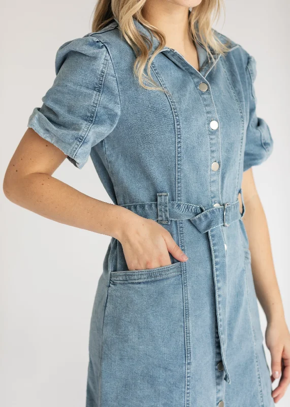 Button Up Patch Pocket Denim Midi Dress - FINAL SALE