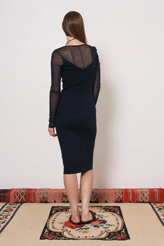 Mesh Black Long Sleeve Poppy Midi Dress