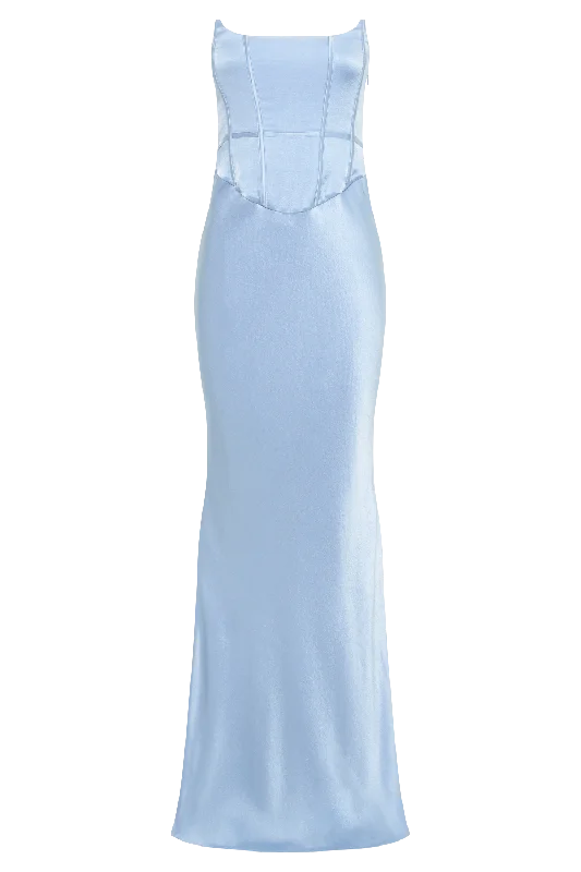 Harlow Satin Strapless Maxi Dress - Cornflower Blue