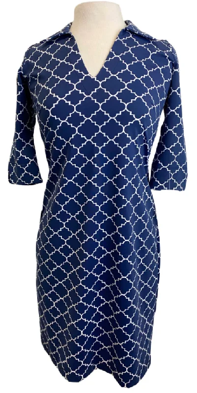 Katherine Way Golf Dress, Navy/White Geometric Print MSP$198