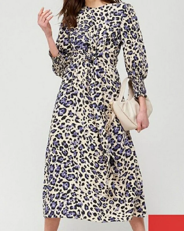 Leopard Print Dress Tie Waist Long Sleeve UK 20 ****Ref V543