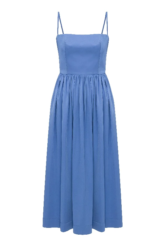 Liette Satin Midi Dress in Ultramarine