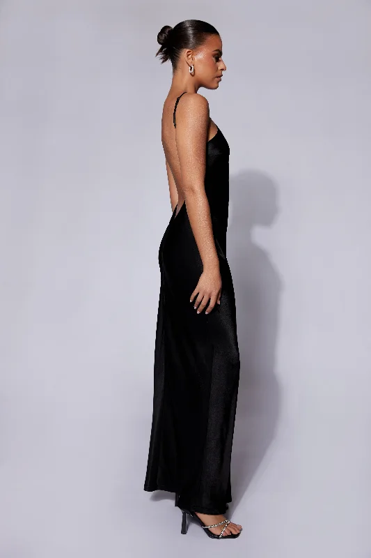 Lucia Satin Cut Out Maxi Dress - Black