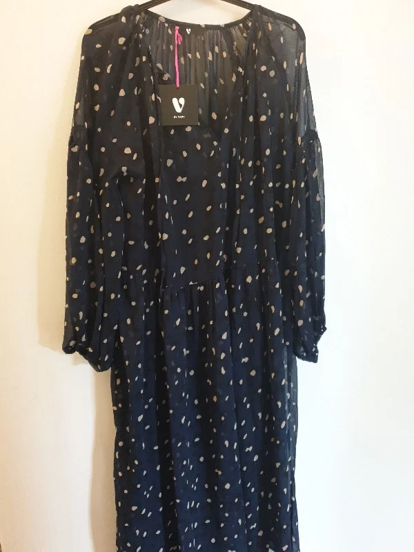 Navy Animal Printed Dress Long Sleeve Midi Uk 12 ****Ref V544