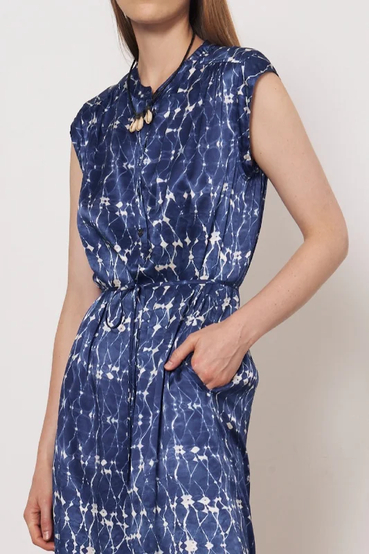 Silk Charmeuse Diamond New Blue Zaire Midi Dress