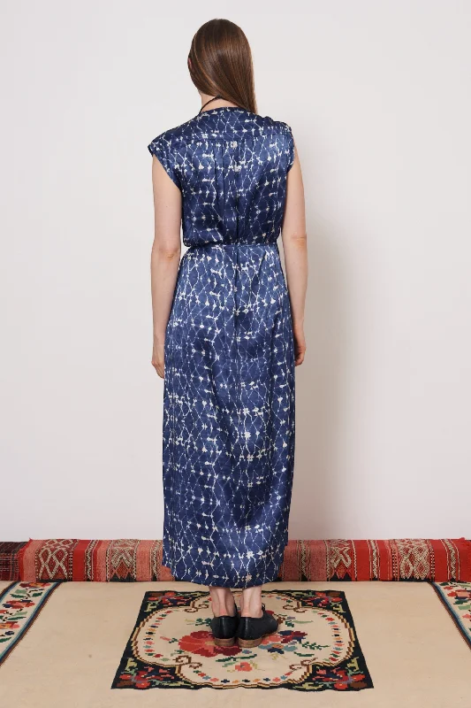 Silk Charmeuse Diamond New Blue Zaire Midi Dress