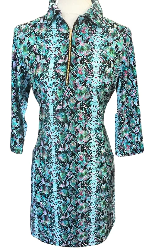 New Spitfire Blue Snakeskin Patterned Petite Nancy 3/4 Sleeve Dress