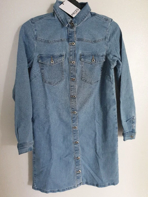 Pieces Button Front Mini Shirt Dress Blue Size XS ****Ref V543