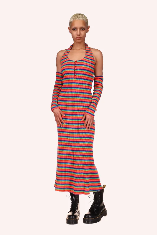 Rainbow Stripe Halter Dress