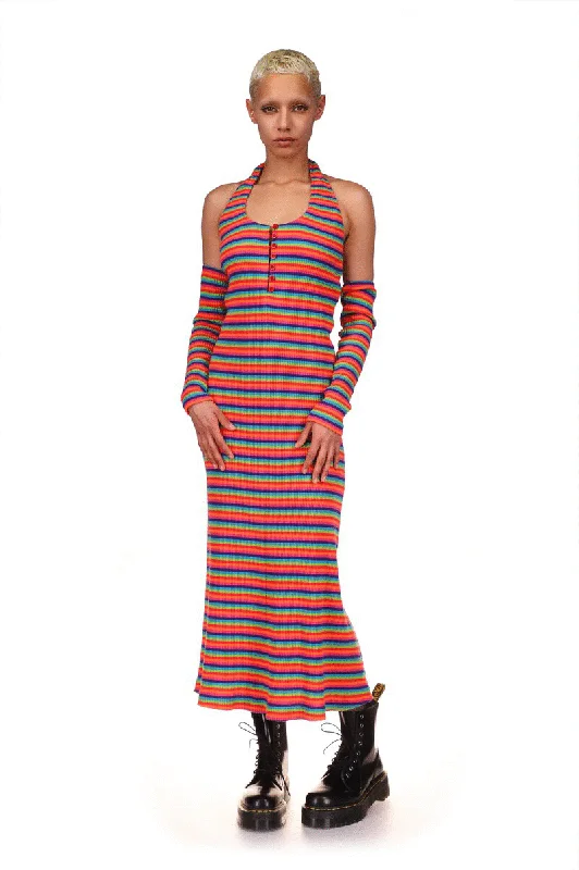 Rainbow Stripe Halter Dress