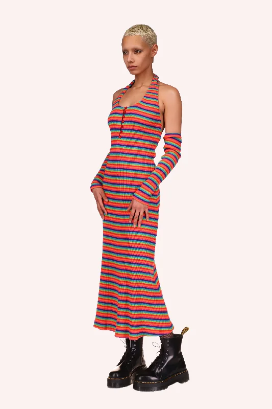 Rainbow Stripe Halter Dress