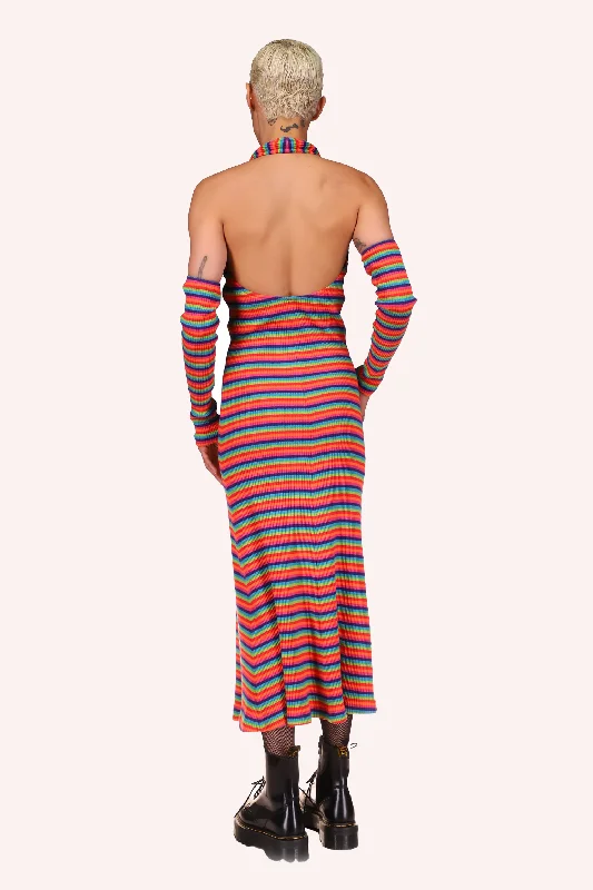 Rainbow Stripe Halter Dress