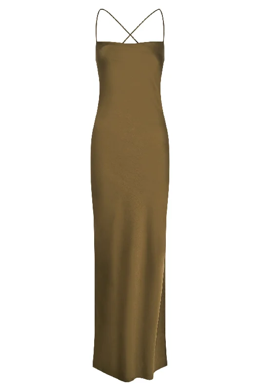 Sydney Straight Neck Slip Maxi Dress - Khaki