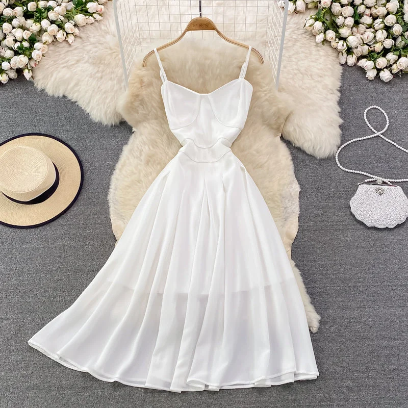 White Chiffon A Line Short Dress Fashion Dress  10896