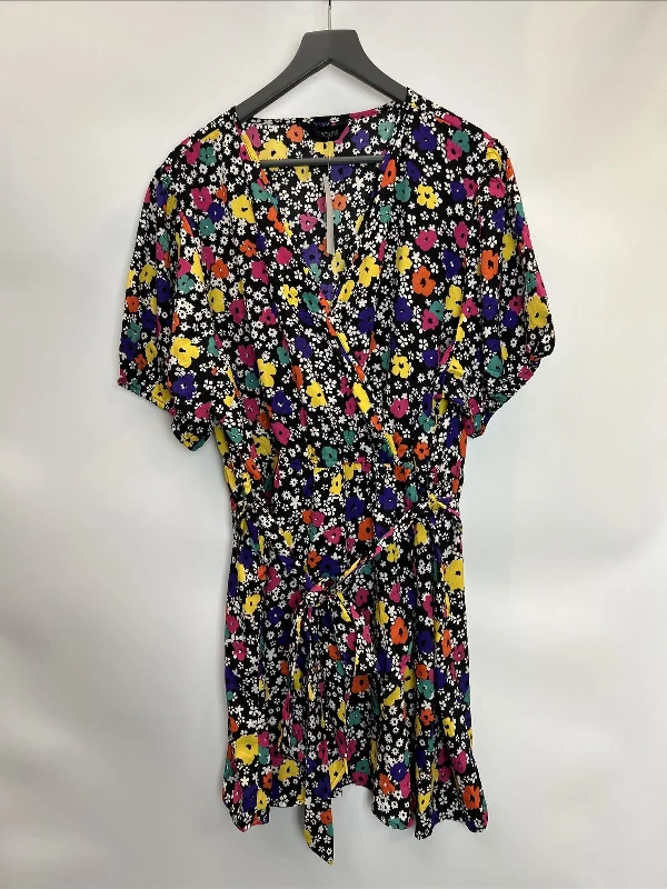 Yours Black Multi Coloured Floral Dress. UK 12  **** Ref V554