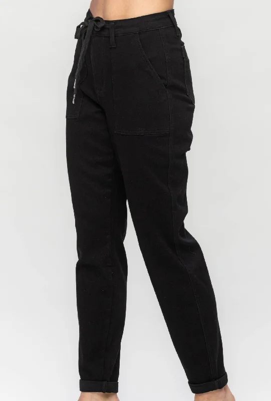 Judy Blue - High Waist Double Cuff Black Joggers