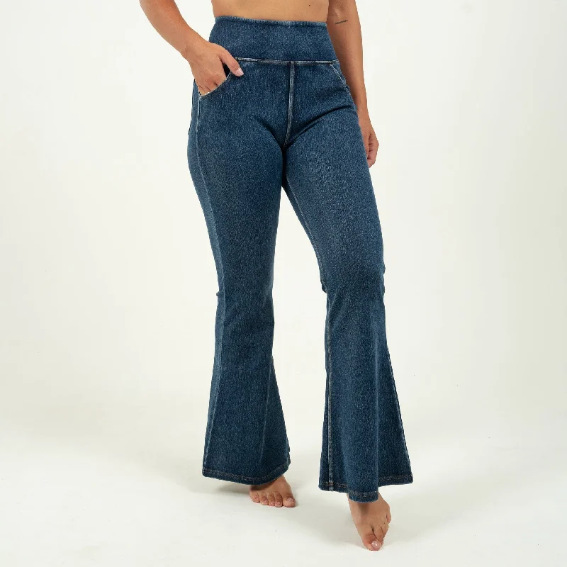 Dark Blue Flared High Waisted Super Stretch Jeans