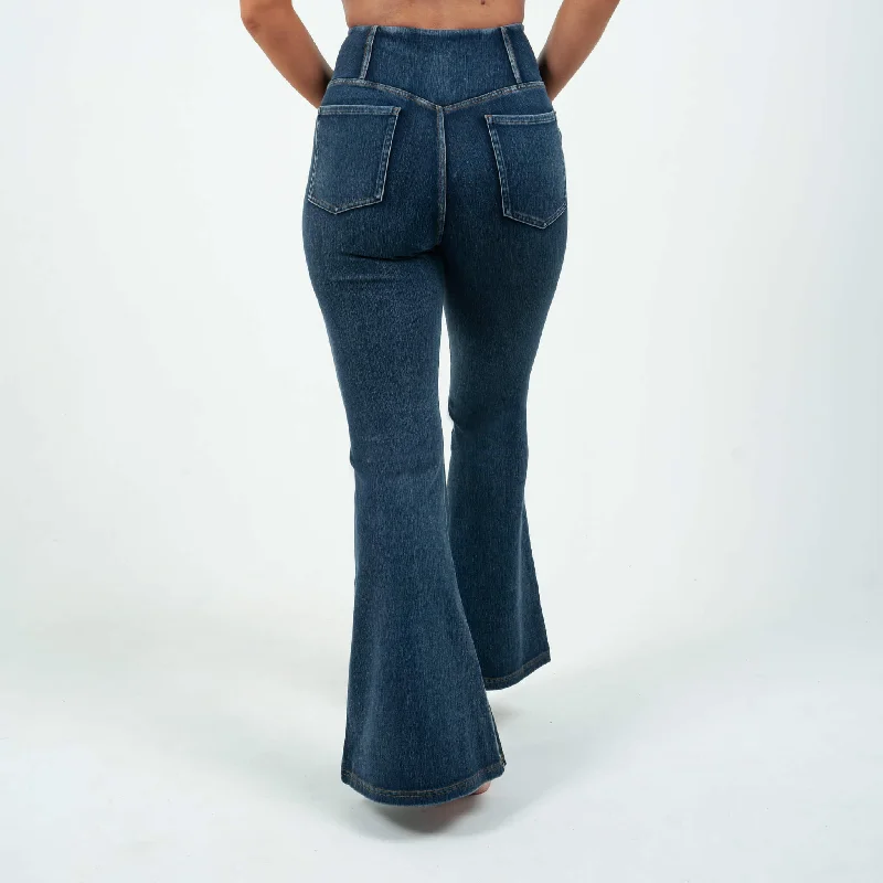 Dark Blue Flared High Waisted Super Stretch Jeans