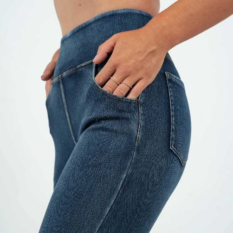 Dark Blue Flared High Waisted Super Stretch Jeans