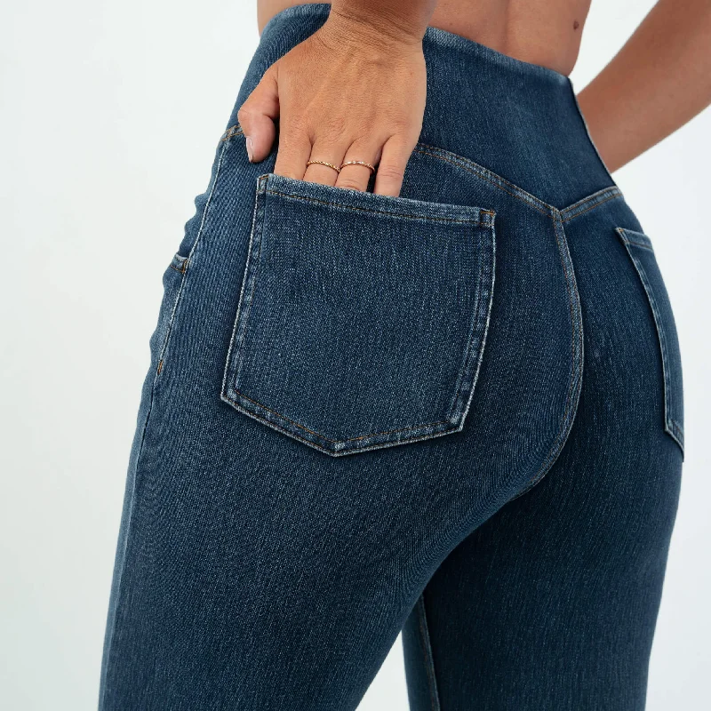 Dark Blue Flared High Waisted Super Stretch Jeans