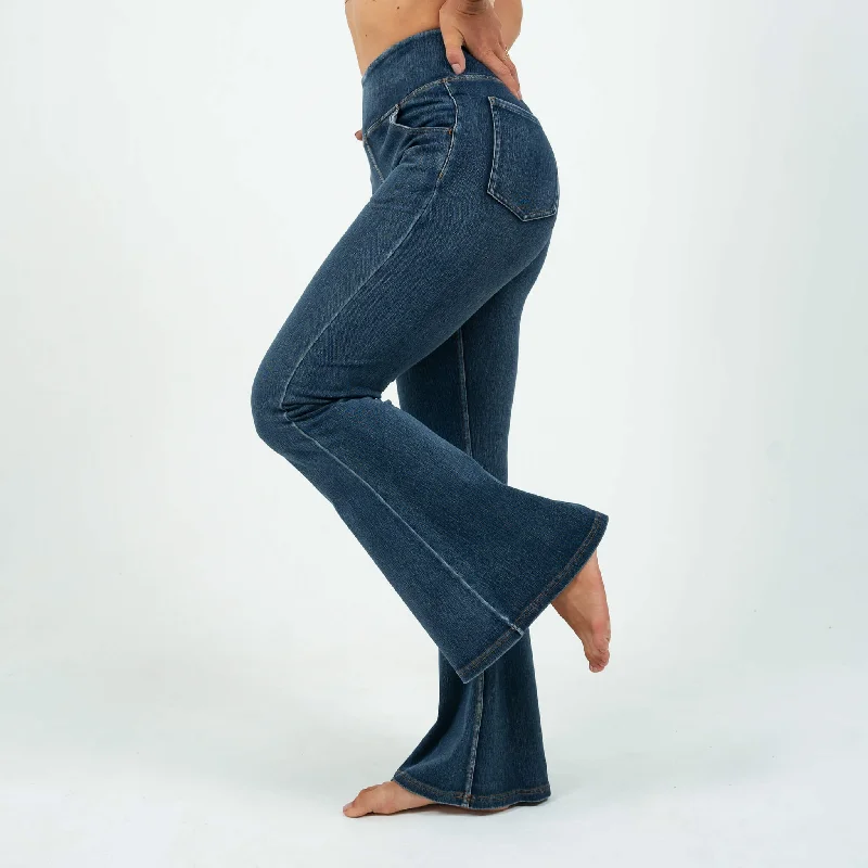 Dark Blue Flared High Waisted Super Stretch Jeans