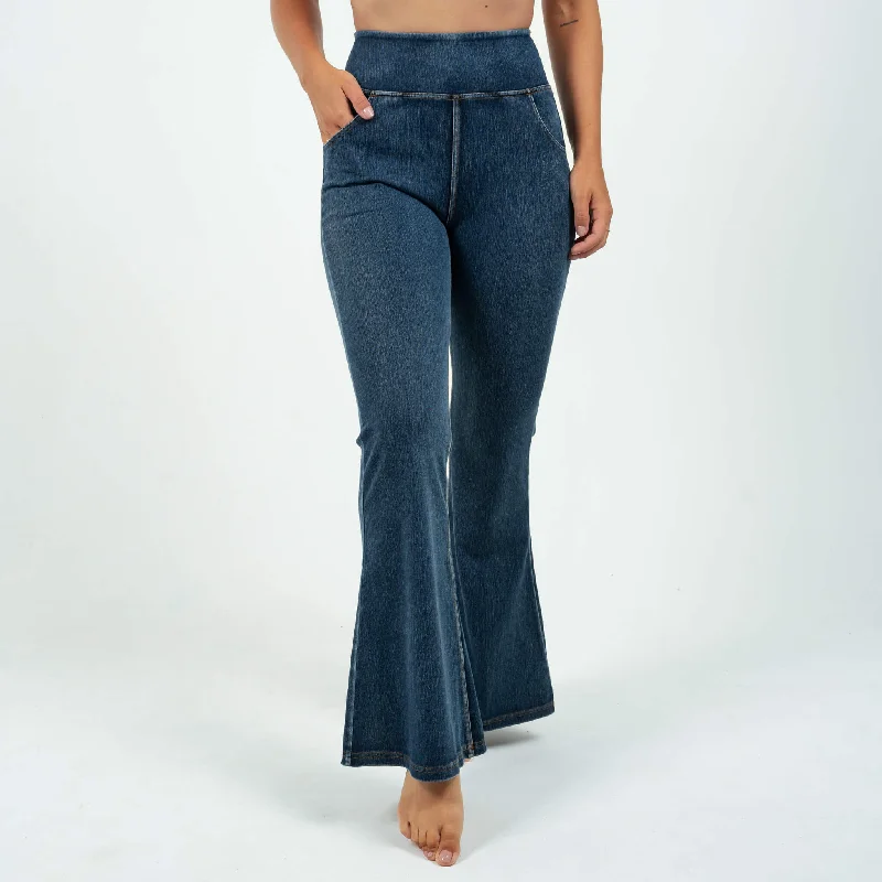 Dark Blue Flared High Waisted Super Stretch Jeans