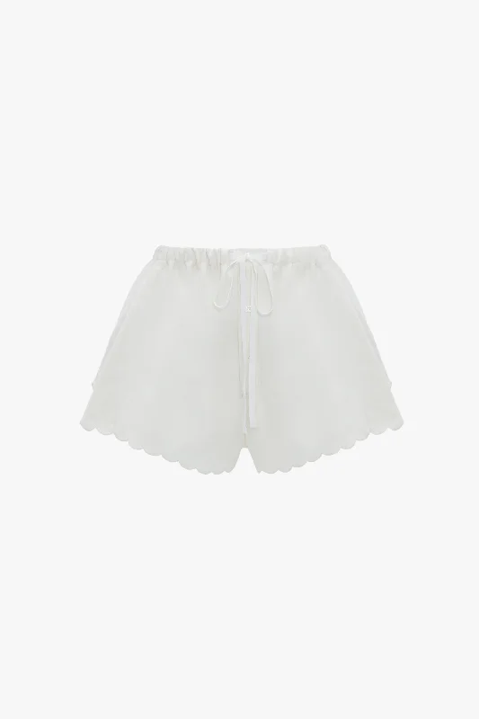 Drawstring Embroidered Mini Short In Antique White